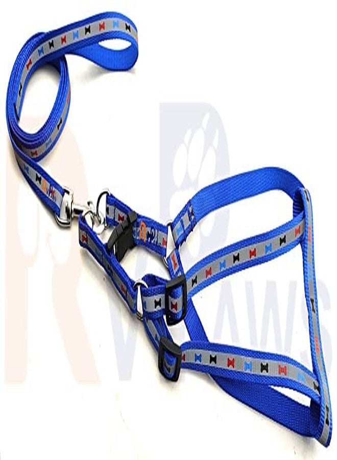 Pups&Pets Soft Nylon Printed Reflective Harness & Adjustable Buckle Leash Set with D Metal Ring for Small Dogs, Puppies, Cats, and Kittens - 15mm (Blue) - Image 1